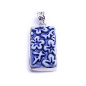 Camboja is a rectangular porcelain pendant set in 925 sterling silver