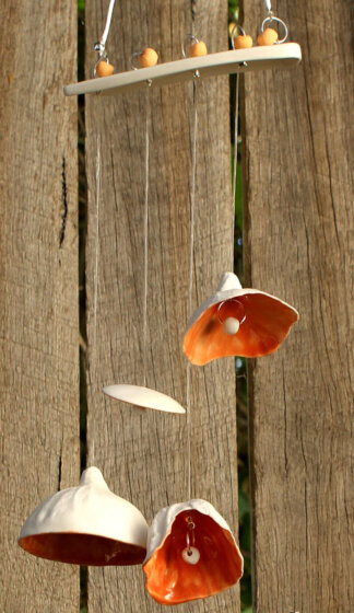 Gumnut windchime - porcelain & orange glaze