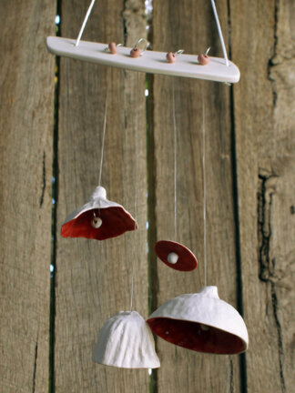 Gumnut windchime - porcelain & red glaze