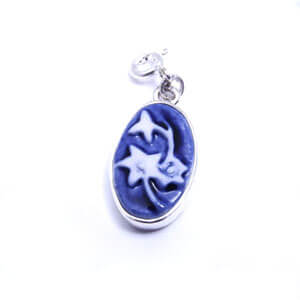 Oval Flower Porcelain and Silver Cameo Charm