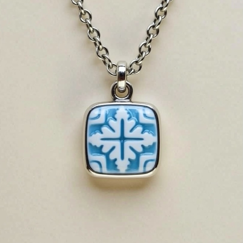 Mosaic Porcelain and sterling Silver Cameo Charm - Image 3
