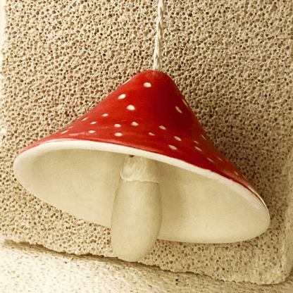 Amanita mushroom porcelain bell front detail