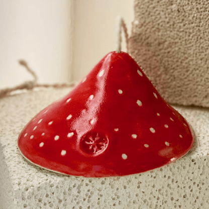 Amanita mushroom porcelain bell top detail