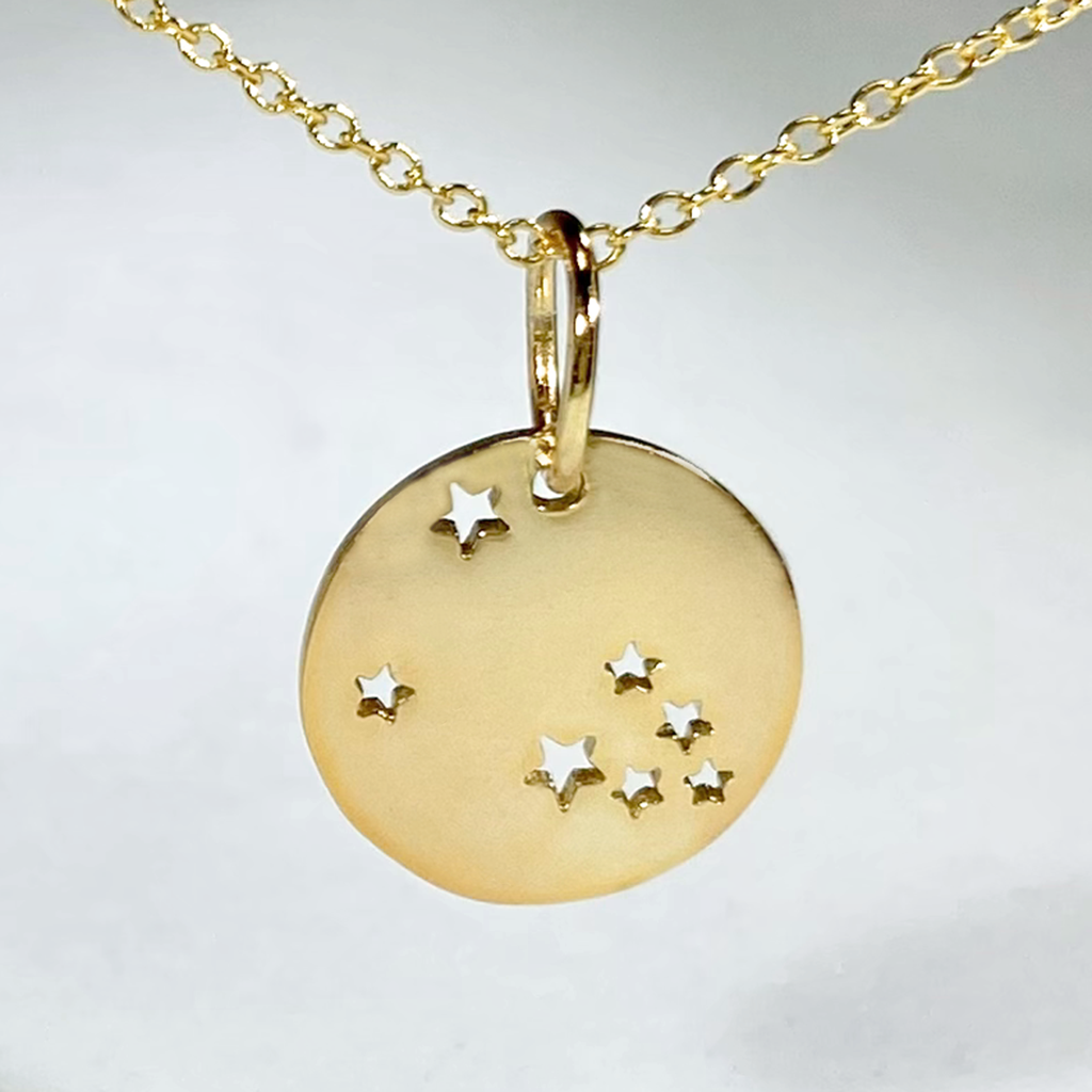Brass-gold plated Taurus constellation coin charm necklace