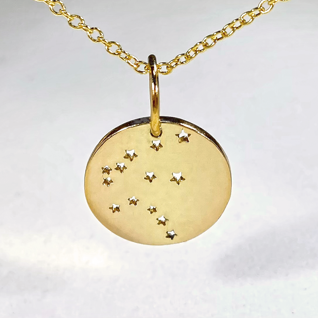 Aquarius brass-gold plated constellation charm necklace