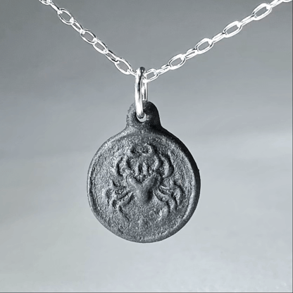 Combo-Cancer black porcelain coin medallion and with silver chain