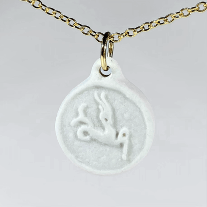 Capricorn white porcelain coin medallion with gold chain