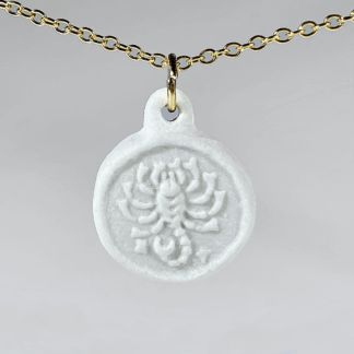 Scorpio white porcelain coin medallion with gold chain