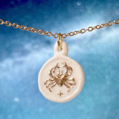 Cancer white and gold porcelain coin medallion with gold chain