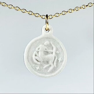 Sagittarius white porcelain coin medallion with gold chain