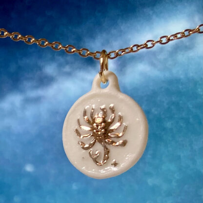 Scorpio white and gold porcelain coin medallion with gold chain