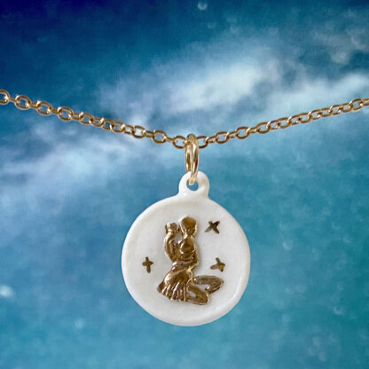Virgo white and gold porcelain coin medallion with gold chain