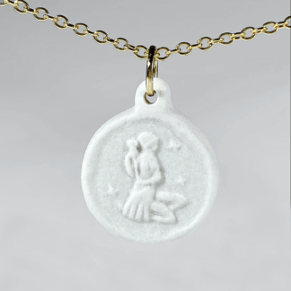 Virgo white porcelain coin medallion with gold chain
